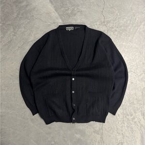 Black Ribbed V-Neck Button Cardigan Sweater